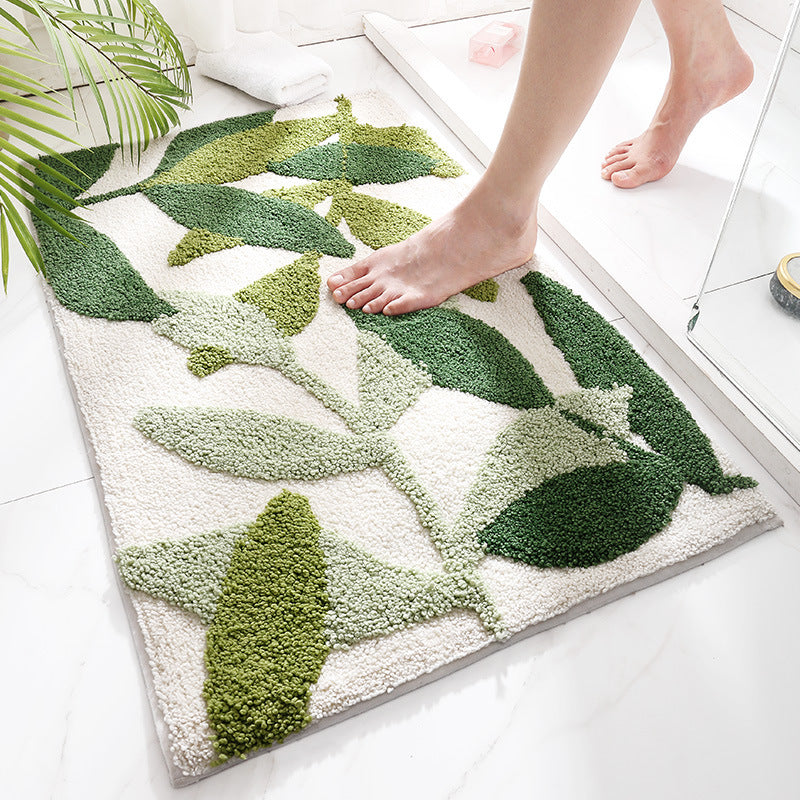 ZenHomes Green Leaves Microfiber Strong Water Absorption Bath Mat with Non Slip Back, Entryway Indoor Door Mat 17.7 X 25.6 IN