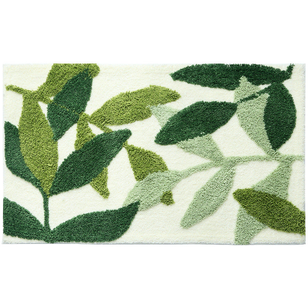 ZenHomes Green Leaves Microfiber Strong Water Absorption Bath Mat with Non Slip Back, Entryway Indoor Door Mat 17.7 X 25.6 IN