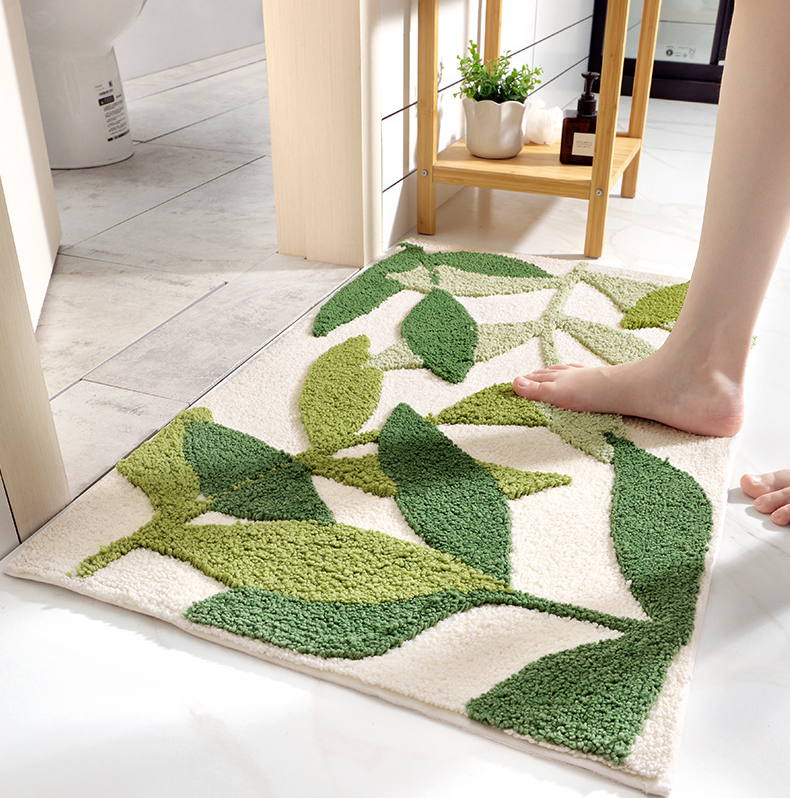 ZenHomes Green Leaves Microfiber Strong Water Absorption Bath Mat with Non Slip Back, Entryway Indoor Door Mat 17.7 X 25.6 IN